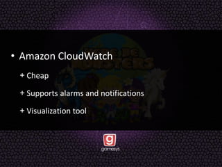 • Amazon CloudWatch
+ Cheap
+ Supports alarms and notifications
+ Visualization tool
 