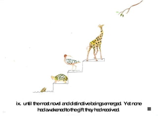 ix.  until the most novel and distinctive beings emerged.  Yet none  had awakened to the gift they had received.   