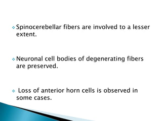 In later stages, patients experience difficulty flexing the thigh muscle when walking.