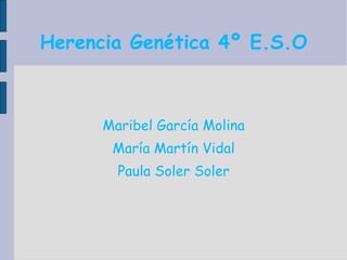 Herencia Genética 4º E.S.O Maribel García Molina María Martín Vidal Paula Soler Soler 