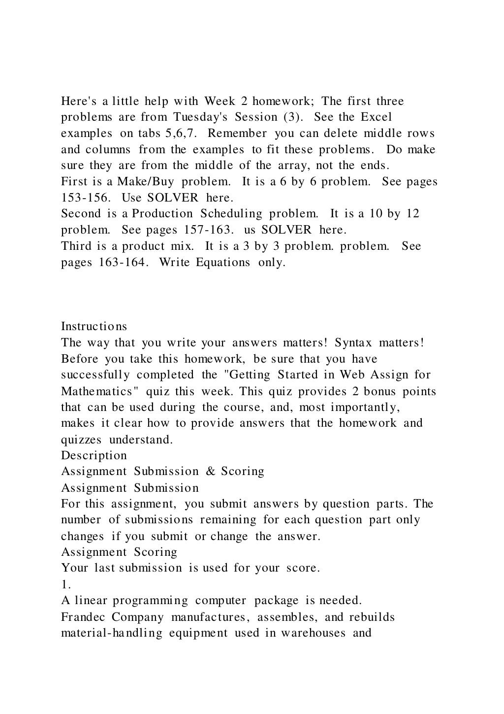 Heres a little help with Week 2 homework; The first three problem | DOCX