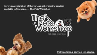 Here’s an exploration of the various pet grooming services
available in Singapore — The Pets Workshop
Pet Grooming service Singapore
 