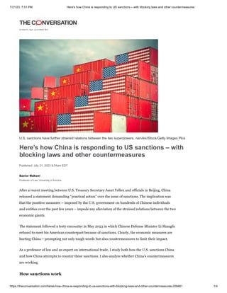 Bashar Malkawi, Here’s how China is responding to US sanctions – with blocking laws and other countermeasures.pdf