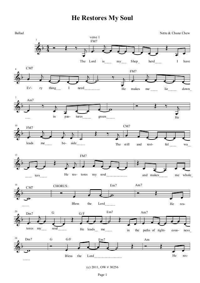He Restores My Soul Music Score