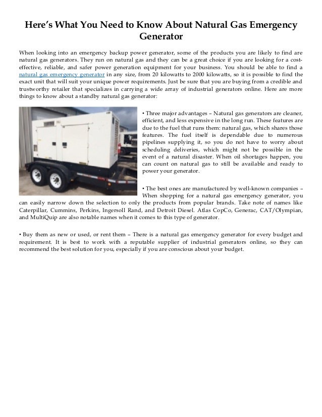 Here’s What You Need to Know About Natural Gas Emergency Generator