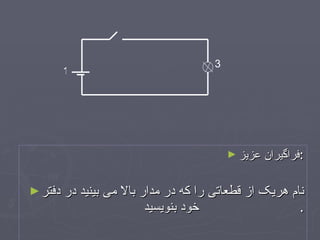 فراگیران عزیز : نام هریک از قطعاتی را که در مدار بالا می بینید در دفتر خود بنویسید .  1 2 3 