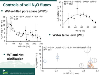 Controls of soil N2O fluxes
 Water-filled pore space (WFPS)
 Water table level (WT)
 WT and Net
nitrification
 