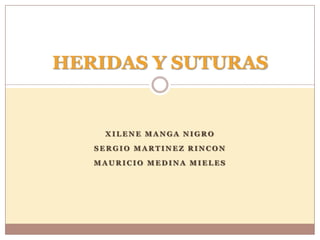 HERIDAS Y SUTURAS


    XILENE MANGA NIGRO

   SERGIO MARTINEZ RINCON

   MAURICIO MEDINA MIELES
 