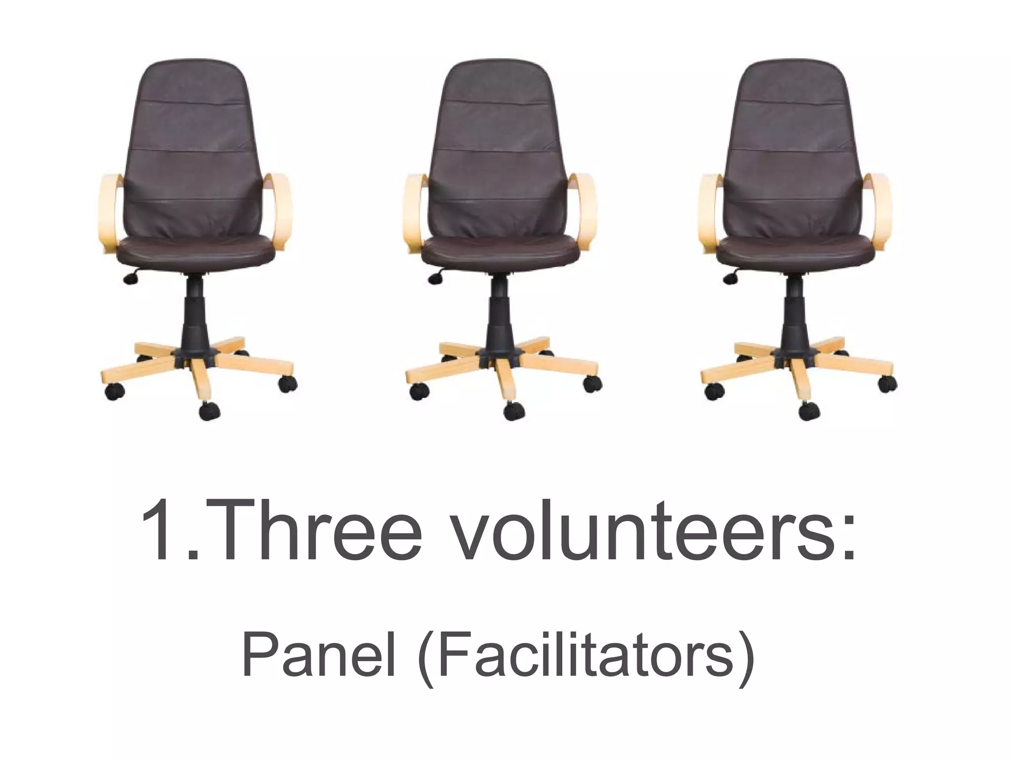 1.Three volunteers:
Panel (Facilitators)
 