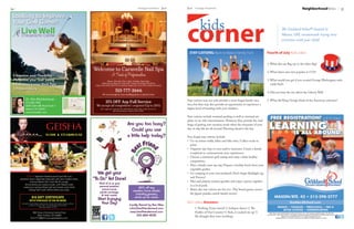 34                                                                                               Heritage Homefront   July   July Heritage Homefront                                                                          NeighborhoodNews             35




                                                                                                                                       kids
                                                                                                                             corner
                                                                                                                              STAY-CATIONS: Back-to-Basics Family Fun!
                                                                                                                                                                                                            The Goddard School® located in
                                                                                                                                                                                                            Mason, OH, recommends trying new
                                                                                                                                                                                                            activities with your child!


                                                                                                                                                                                                Fourth of July Kid’s Jokes

                                                                                                                                                                                                1. What did one flag say to the other flag?

                                                                                                                                                                                                2. What dance was very popular in 1776?

                                                                                                                                                                                                3. What would you get if you crossed George Washington with
                                                                                                                                                                                                   cattle feed?

                                                                                                                                                                                                4. Did you hear the one about the Liberty Bell?

                                                                                                                             Stay-cations may not only provide a more frugal family vaca-       5. What did King George think of the American colonists?
                                                                                                                             tion, but they may also provide an opportunity to experience a
                                                                                                                             higher level of bonding with your children.

                                                                                                                             Stay-cations include nominal packing as well as minimal air-
                                                                                                                             plane or car ride entertainment. However, they provide the chal-
                                                                                                                             lenge of getting into vacation mode when the remnants of your
                                                                                                                             day-to-day life are all around. Planning ahead is the key.

                                                                                                                             Fun, frugal stay-cations include:
                                                                                                                             •	 Go on nature walks, hikes and bike rides. Collect rocks to
                                                                                                                                paint.
                                                                                                                             •	 Organize day trips to zoos and/or museums. Create a family
                                                                                                                                scrapbook to commemorate your experiences.
                                                                                                                             •	 Choose a miniature golf outing and enjoy a little healthy
                                                                                                                                competition.
                                                                                                                             •	 Plan a family mini-spa day. Prepare a healthy lunch from your
                                                                                                                                vegetable garden.
                                                                                                                             •	 Go camping in your own backyard. Don’t forget flashlight tag
           GEISHA Japanese Steakhouse & Sushi Bar is an                                                                         and S’mores!
     authentic fusion Japanese restaurant with new modern looks,
                serving Hibachi Grill, Sushi Bar & Lounge.                                                                   •	 Plan and prepare yummy goodies and enjoy a picnic together
          All the dishes are made-to-order, with Hibachi chefs                                                                  in a local park.
         cooking on sizzling Hibachi grill and master sushi chefs
               making fresh sushi dishes before your eyes.                                                                   •	 Rainy day stay-cations are fun too:  Play board games, assem-
                                                                                                                                ble jigsaw puzzles, watch family movies
                       $10 GIFT CERTIFICATE
                   WITH PURCHASE OF $40 OR MORE
       Not valid on major holidays, special events, with any other coupon, discount, gift card
                                                                                                                             Kid’s Jokes Answers:
                  purchase or carry-out order. One certificate per party per table.
                                   Offer expires August 15, 2012.
                                                                                                                                   1. Nothing. It just waved! 2. Indepen-dance! 3. The
                       7691 Voice of America Centre Drive                                                                          Fodder of Our Country! 4. Yeah, it cracked me up! 5.
                           West Chester, OH 45069                                                                                  He thought they were revolting!
                     513-777-3888 • www.geishabistro.com
 