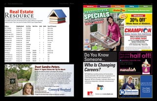 39March Heritage Homefront38 Heritage Homefront March
Address Neighborhood List Price Sale Price Beds Baths Type Of Property
4857 Tillinghast Heritage Club $1,250,000 5 5 Active Listing
4665 Braid Lane Heritage Club $1,099,000 4 4 Active Listing
4906 Maxwell Dr Heritage Club $924,680 4 5 Active Listing
6537 Heritage Club Ct Heritage Club $897,000 4 5 Active Listing
6886 Heritage Club Dr Heritage Club $850,000 4 6 Active Listing
6609 Sherbourne Heritage Pointe $789,900 4 5 Active Listing
4562 Raynor (lot) Heritage Club $349,500 Active Listing
4659 MacDonald Heritage Club $4,000 4 4 For Lease
4150 Maxwell Dr Heritage Club $2,098,000 4 6 Pending
4723 Braid Lane Heritage Club $769,000 3 3 Pending
4936 Tillinghast Heritage Club $499,900 4 4 Pending
4579 Morris Ct Heritage Club $624,900 $580,000 4 4 Recently Sold
4464 Raynor Heritage Club $1,349,000 $900,000 5 5 Recently Sold
Lot 256 Braid Lane Heritage Club $149,000 $130,000 Sold
Lot 257 Braid Lane Heritage Club $125,000 $107,500 Sold
4629 MacDonald Ct Heritage Club $875,000 $840,000 4 5 Sold
4922 Maxwell Dr Heritage Club $875,000 $800,000 4 4 Sold
Featured properties may not be listed by the office/agent presenting this brochure.
Source Multiple Listing Service. All information herein has not been verified and is not guaranteed.
Supplied by Sandra L. Peters, Senior Sales Vice President, PBD,SRS Comey  Shepherd Realtors
Real EstateResource
Are the discretionary buyers returning to the market?
Discretionary buyers are buyers who want to buy, but don’t have to. When they
perceive the market is healthy, they buy and when they perceive the market is
unhealthy, they wait. Since 2006, the housing market has lacked discretionary
buyers, as the combination of a sliding economy, financial crisis and negative
national housing turned a seller’s market into a strongly weighted buyer’s
market. There are signs, in the increased level of activity in the market this
spring, that these discretionary buyers are beginning to test the market. Some
well priced homes have fetched multiple offers, something we’ve not seen
much of in residential real estate in some years. Trust Sandra’s expertise to
help capture these buyers for your home.
Call today for a Free Market Analysis of your home!
Call 513-733-3777
Service you can trust!
Done Right!
Done Quick!
Guaranteed!
See pictures  learn more about us at
http://butler-warren.handymanconnection.com
“Premium Quality...Wholesale Value”
OFFER CODE: 22810
Windows
**Subject to credit approval. Minimum monthly payments required. See store for details.*Minimum purchase of 7 Comfort
365 windows®, required. All discounts apply to our regular prices. All prices include expert installation.
Sorry, no adjustments can be made on prior sales. Cannot be combined with other offers. See store for
warranty. Offers expire3-31-13 ©Champion®, 2013
Whole House of Windows
30% OFF*
EXPIRES
March 31
Windows Sunrooms Roofing Siding Doors
On All Quality Products
Call Today
SEASON OPENER
SPecials
LOW
MONTHLY
PAYMENTS!**
Over 75 Locations Nationally – Showroom  Service Locally
FREE In-Home Estimates
513-898-1694
Local Crews Serving Greater Cincinnati, Northern
Kentucky  Southwest Indiana
GetChampion.com/Cincinnati
12121 Champion Way • Sharonville
 