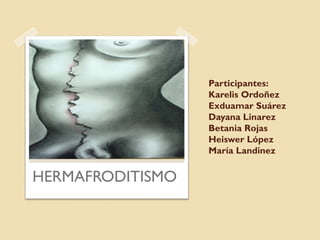 Participantes:
Karelis Ordoñez
Exduamar Suárez
Dayana Linarez
Betania Rojas
Heiswer López
María Landinez
HERMAFRODITISMO
 