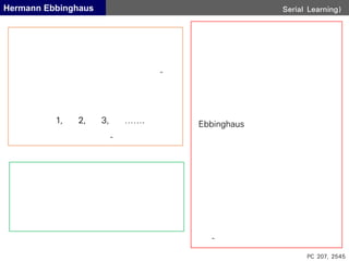 Serial Learning)
PC 207, 2545
Hermann Ebbinghaus
-
1, 2, 3, …….
-
Ebbinghaus
-
 