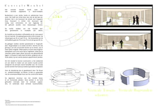 C e n t r a l e M e u b e l
Het         centrale          meubel     wordt                 zoals    ee-
rder        vermeld           uitgewerkt  in                 beuk-multiplex.

Beukenhout is een sterke, harde en splintervrije hout-                                                4                      6
soort. Het heeft een lichte kleur dat met de tijd wat ver-                          1, 2 & 3
donkerd. Het is de houtsoort bij uitstek voor buigwerk.
Deze houtsoort is echter niet duurzaam (ge-
voelig voor schimmels), en kan bijgevolg en-
                                                                                                                   5                 4
kel gebruikt worden voor toepassingen binnen.

De       rechte    stukken   van    het                     meubel   wor-       6
den       gerealiseerd    in   multiplex                     van   18mm.                        5
De breedte van de platen is afhankelijk van de zone waarin
het zich bevindt. De opberg/exporuimte is 40 cm breed. De
zitbank gaat van 45 cm naar 70 cm. Het bureaublad van de
onthaaldesk, gaat van 70 cm naar 75 cm en terug naar 40 cm.

De gebogen stukken worden gerealiseerd in ‘buigmulti-                                                                            2
plex’. Buigmultiplex is te vinden tot 8mm. Vermits dit niet                                                              3       1
genoeg is om een structurele functie op te nemen, zijn er
twee opties mogelijk. Ofwel plaats je tussen twee buigmul-
tiplexplaten van 8 mm extra stijl en regelwerk, ofwel lijm je
meerdere platen tegen elkaar (principe van gelamelleerde
ligger). In dit geval is optie twee de beste, aangezien de ver-
ticale platen op een aantal plaatsen geperforeerd worden.

Om het meubel te kunnen construeren, is het voldoende
om een detail te maken van een aantal cruciale punten
(aangezien de principes overal hetzelfde zijn). De cruciale
punten worden hiernaast op snede en grondplan aangeduid.

Voor de detaillering ben ik geadviseerd door ‘De Bruyn
nv - winkelinrichtingen’ uit Ekeren. Ik heb o.a. gesproken
met de verantwoordelijke hout van het constructie-atelier.

De algemene structuur van het meubel besta-
at uit horizontale planken. Deze worden in de lucht
gehouden enerzijds door de verticale rugwan-
den, en anderzijds door verticale tussenschotten.



                                                                               Horizontale Schabben       Verticale Tussen- Verticale Rugwanden
                                                                                                              schotten
referenties:
- http://www.woodforum.be/nl/houtsoorten/beukenhout (laatst geraadpleegd op
18/12/2012)
- http://www.debruynnv.be/ (laatst geraadpleegd op 18/12/2012)
 