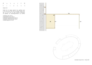 d        e           t    a        i       l       5
Z        i       t       b        a        n       k

Schaal 1-10

Omdat het te dragen gewicht hier significant grot-
er zal zijn dan de rest van het centrale meubel, wor-
den er om de 40 cm extra verticale tussenschot-
ten geplaatst. De bevestingsmethoden zijn dezelfde.




                                                                2
                                                            3
1 Multiplex, beuk, 18 mm
2 Buigmultiplex, beuk, 4x8 mm
3 Verzonken rugwandschroef, 4x40 mm
4 Multiplex Tussenschot, beuk, 18 mm
5 Houten balkje, 40 x 75 mm




                                                            1




                                                                               1
                                                        4




                                                                    Grondplan niveau 40 cm - Schaal 1/50
 