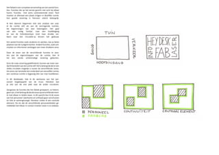 Het fablab is een complexe verzameling van een aantal func-
ties. Functies die op het eerste gezicht niet echt bij elkaar
horen. Functies met soms contrasterende eisen. Toch
moeten ze allemaal een plaats krijgen in dezelfde ruimte.
Een goede zonering is hiervoor uiterst belangrijk.

Ik ben daarom begonnen met een analyse van zow-
el de ruimte zelf, als van de omringende ruimtes.
De begrenzingen zijn zeer heterogeen. Het gaat
van een rustig ‘tuintje’, naar een hoofdingang
en van de Celestijnenlaan (met haar drukke ver-
keer) naar een circulatie-as binnen het gebouw.

Een aantal functies zoals studeren en werken, kan je beter
plaatsen aan de rustigere kanten. Andere functies, zoals ont-
moeten en informeren verdragen een meer drukkere zone.

Door de eisen van de verschillende functies te toes-
ten aan de eigenschappen van de ruimte, ben ik
tot een eerste schetsmatige zonering gekomen.

Eens de ruwe zonering gedefinieerd, kunnen we meer aan-
dacht besteden aan de ruimte zelf. Het is belangrijk dat er een
vlotte circulatie mogelijk is tussen de verschillende zones.
De zones zijn tenslotte een onderdeel van eenzelfde ruimte,
een continue ruimte is bijgevolg één van mijn hoofdeisen.

In dit denkkader, heb ik de werkzone van het per-
soneel losgekoppeld van de muur. Hierdoor kan
je vlot van de ene plek naar de ander circuleren.

Aangezien de functies die het fablab groepeert, zo hetero-
geen zijn, is het belangrijk dat de zones op verschillende mani-
er met elkaar in relatie staan. In dit opzicht ben ik de zones
van het personeel (werkzone en onthaal) gaan verschuiven
en heb ze samengevoegd. Hierdoor creëer ik een centrale
element. De eis dat de verschillende personeelsleden ge-
makkelijk met elkaar in contact moeten staan is zo voldaan.
 