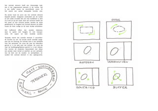 Het centrale element heeft een drievoudige taak.
Het is het organiserend element in de ruimte. Het
is een buffer tussen de verschillende zones. En
het neemt een aantal belangrijke functies over.

Als eerste moet de vorm van het centrale element
bepaald worden. Aangezien continuïteit van de ruimte
en een vlotte circulatie één van mijn hoofdeisen is, kom
ik al snel uit op een ovaal. Door een correcte rotatie van
het ovaal, en een correcte positie, worden de zones
gedefinieerd, én fungeert het centraal element als buffer
tussen de meer rustige en de meer drukke activiteiten.

Het bufferend effect kan worden bekomen,
door te spelen met hoogtes en met transpar-
antie. Dit aspect zal later duidelijk worden.

Tenslotte neemt het centrale element 4 verschillen-
de functies op zich. De functie wordt namelijk aange-
past aan de zonering. De centrale zone is een werkplek
voor het personeel. De curve die naar de inkomdeur
gericht is, is de plek voor het onthaal. De curve die
naar de hoofdingang/fabzone gericht is, is een zitbank.
Hier kunnen de studenten bijvoorbeeld met elkaar
een praatje slaan terwijl ze wachten op een werkplek.
Aan de kant van de studeer- en werkplekken, ve-
randert het centraal element in een opbergruimte.
 
