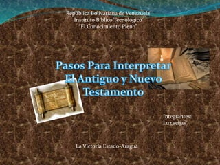 República Bolivariana de Venezuela
Instituto Bíblico Tecnológico
“El Conocimiento Pleno”
Integrantes:
Luz seijas
La Victoria Estado-Aragua
 