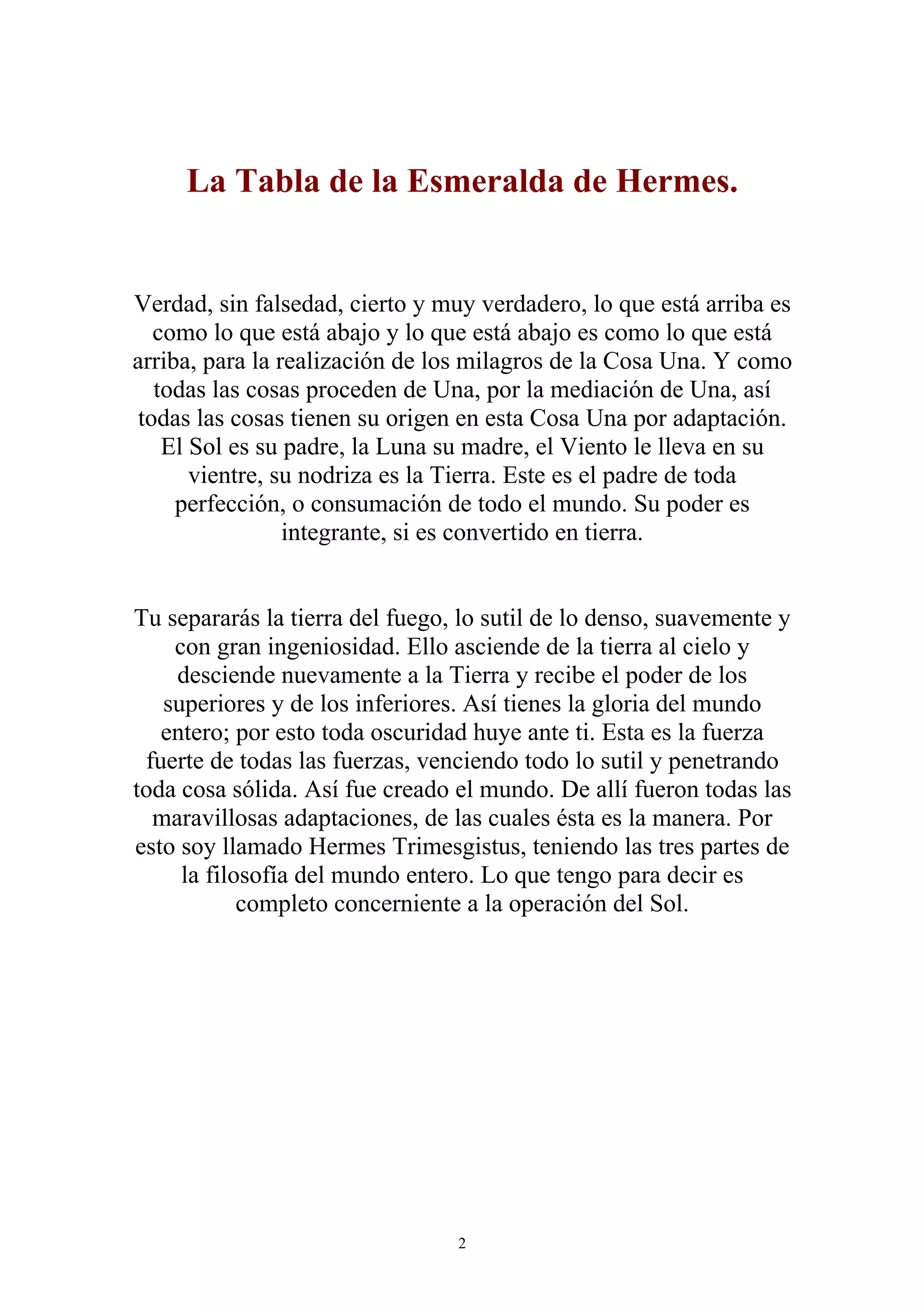 Hermes Trismegisto La tabla de Esmeralda PDF