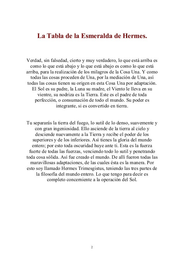 Hermes Trismegisto La tabla de Esmeralda
