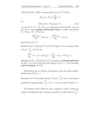 Sistemas de Equa¸oes Diferenciais Cap. 5 Var. dos Parˆmetros 134
                c˜                                   a

                2           −5           sen t              0
      ˙
   c) x =                          x+            , x(0) =       .
                1           −2            tg t              0

    3) Em cada um dos problemas abaixo, veriﬁque que x1 (t) e x2 (t)
s˜o solu¸oes do sistema homogˆneo correspondente, e ent˜o resolva o
 a      c˜                   e                         a
sistema n˜o homogˆneo. Suponha que t  0.
         a          e
                    2       −1           1 − t2
        ˙
   a) t x =                        x+            ,
                    3       −2             2t
                        1                   1
     x1 (t) =                t e x2 (t) =       t−1 .
                        1                   3

                    3       −2             −2 t + 2
        ˙
   b) t x =                        x+                 ,
                    2       −2              t4 + 1
                        1                        2
     x1 (t) =                t−1   e x2 (t) =       t2 .
                        2                        1

                0          1            cos π t
      ˙
   c) x =                       x+                   ,
                0        −1/t            2/t2
                        1                  ln t
      x1 (t) =               e x2 (t) =             .
                        0                  1/t

4) O circuito el´trico dado na ﬁgura abaixo ´ descrito pelo sistema de
                e                           e
                              −1/2 −1/8               1/2
    c˜                 ˙
equa¸oes diferenciais x =                      x+            I(t),
                                2     −1/2             0
em que x = (x1 x2 )T , x1 ´ a corrente no indutor, x2 ´ a queda de
                           e                              e
voltagem no capacitor e I(t) ´ a corrente fornecida pela fonte externa.
                             e

a) Determine uma matriz fundamental X(t) para o sistema homogˆneo
                                                             e
correspondente.

b) Se I(t) = e−t/2 , determine a solu¸ao que satisfaz a condi¸˜o inicial
                                     c˜                      ca
x(0) = 0.
 