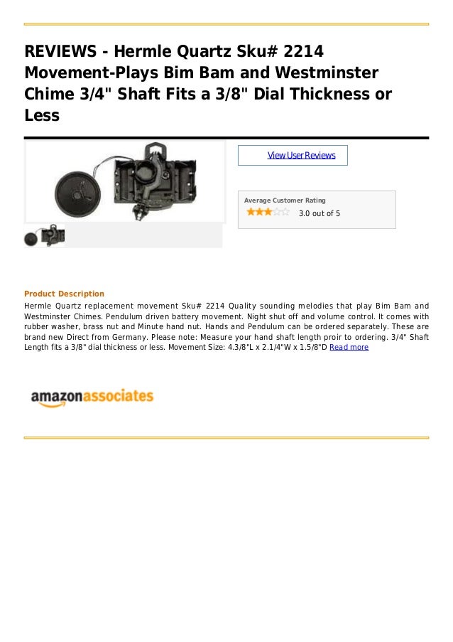 Hermle quartz sku 2214 movement plays bim bam and westminster chime 3