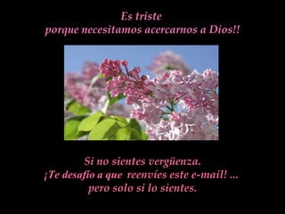 Es triste  porque necesitamos acercarnos a Dios!! Si no sientes vergüenza. ¡ Te desafío   a que   reenvíes este e-mail! ...  pero solo si lo sientes. 