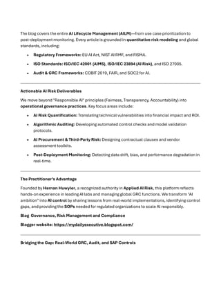 Operational AI Governance and Quantitative Risk Management for ...