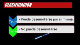 CLASIFICACIÓN
Tipo a
• Puede desenrollarse por sí misma
Tipo b
• No puede desenrollarse
 