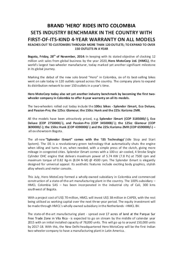 hero motocorp press release