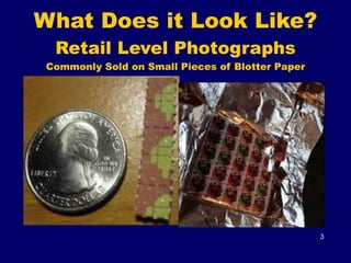 What Does it Look Like? 
Retail Level Photographs 
Commonly Sold on Small Pieces of Blotter Paper 
3
 