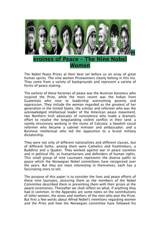 Heroines of peace – the nine nobel women