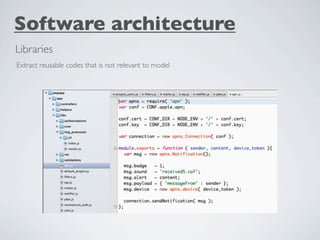 Software architecture
Libraries
Extract reusable codes that is not relevant to model
 