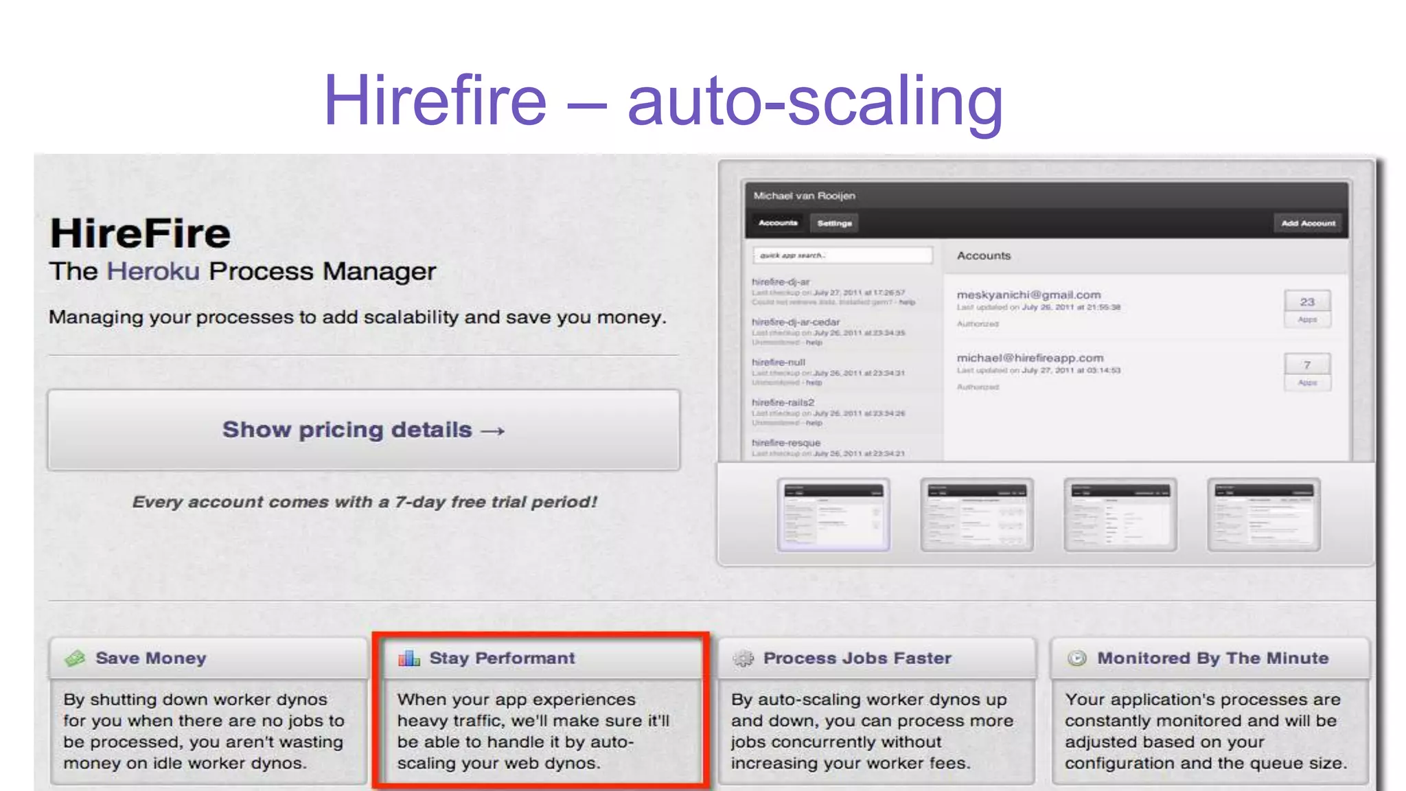 Hirefire – auto-scaling
 