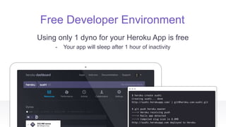 Free Developer Environment
Using only 1 dyno for your Heroku App is free
- Your app will sleep after 1 hour of inactivity
 
