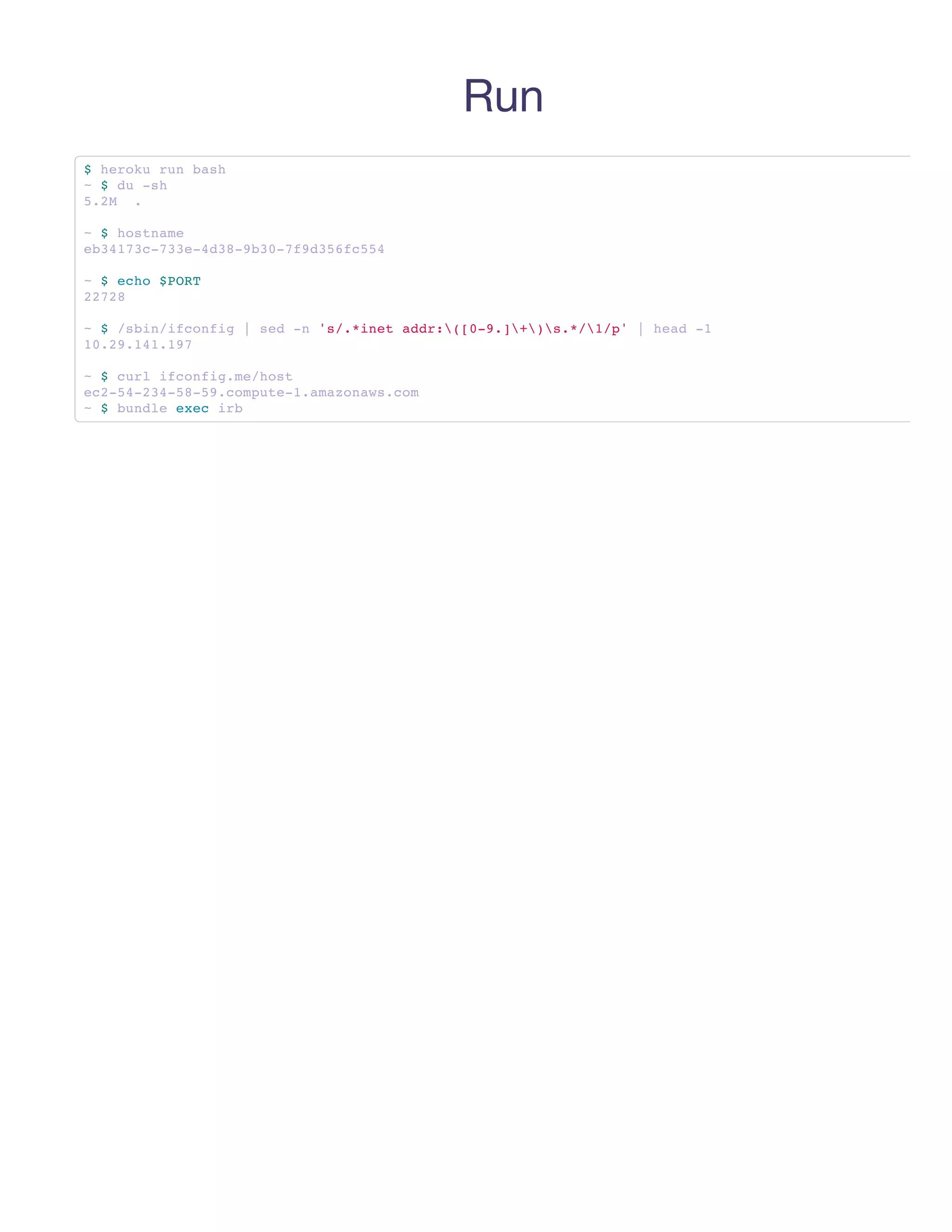 Run
$hrk rnbs
  eou u ah
~$d -h
    u s
52 .
 .M

~$hsnm
   otae
e313-3e43-b07936c5
 b47c73-d893-fd5f54

~$eh $OT
    co PR
278
 22

~$/bnicni |sd- '/*ntad:(09]+)s*/'|ha -
   si/fofg  e n s.ie dr[-../1p  ed 1
1.91117
 02.4.9

~$cr icni.ehs
   ul fofgm/ot
e25-3-85.opt-.mznw.o
 c-4245-9cmue1aaoascm
~$bnl ee ib
   ude xc r
 
