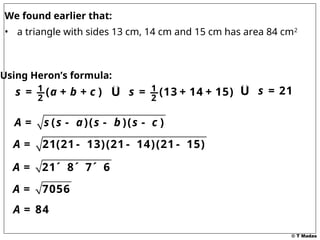 herons formula to find area of a triangle | PPT