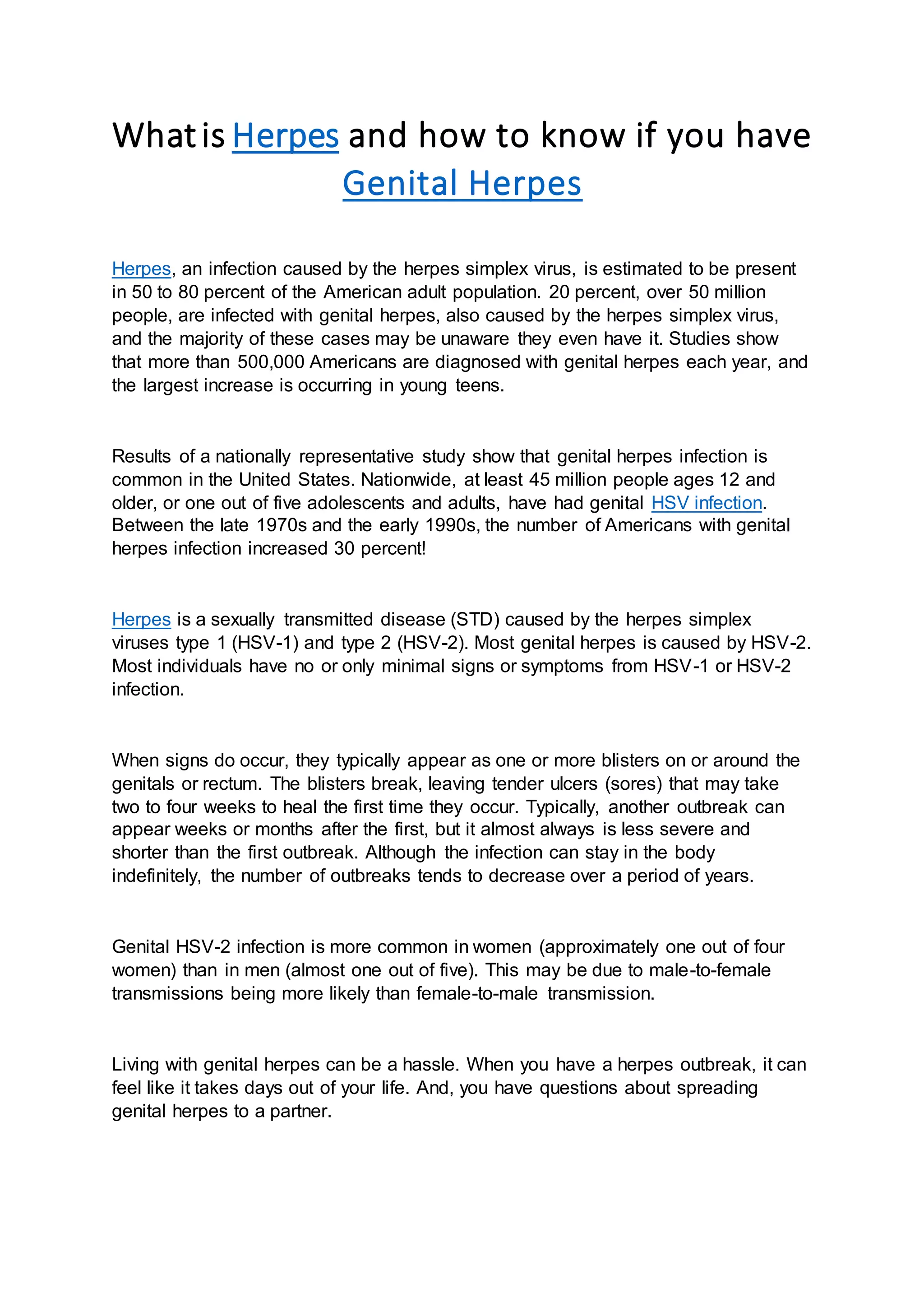 What is Herpes and how to know if you have Genital Herpes | DOCX