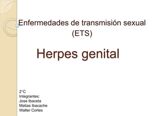 Herpes genital
Enfermedades de transmisión sexual
(ETS)
2°C
Integrantes:
Jose Ibaceta
Matias Ibacache
Walter Cortes
 