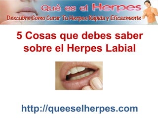 5 Cosas que debes saber
 sobre el Herpes Labial




http://queeselherpes.com
 