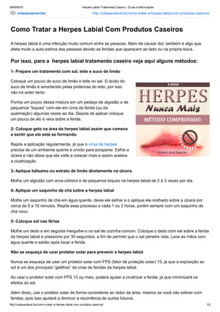 Herpes labial tratamento caseiro   dicas e informações