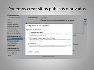 Podemos crear sitios públicos o privados
 