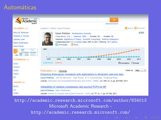 Autom´ticas
     a




   http://academic.research.microsoft.com/author/834013
                 Microsoft Academic Research -
         http://academic.research.microsoft.com/
 
