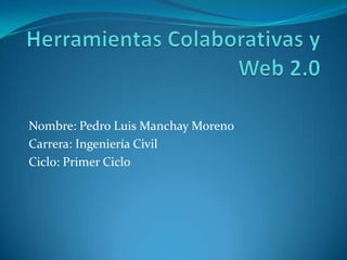 Nombre: Pedro Luis Manchay Moreno
Carrera: Ingeniería Civil
Ciclo: Primer Ciclo
 