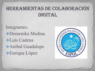 Integrantes:
Domenika Medina
Luis Cadena
Aníbal Guadalupe
Enrique López
 