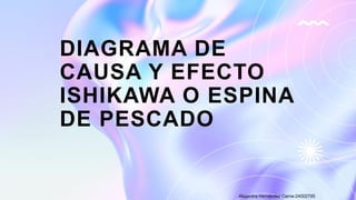 DIAGRAMA DE
CAUSA Y EFECTO
ISHIKAWA O ESPINA
DE PESCADO
Alejandra Hernández Carne:24002795
 