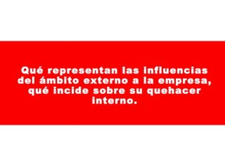 Qué representan las influencias
del ámbito externo a la empresa,
qué incide sobre su quehacer
interno.

 