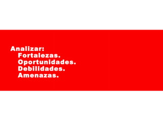 Analizar:
Fortalezas.
Oportunidades.
Debilidades.
Amenazas.

 