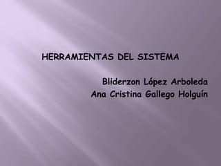 HERRAMIENTAS DEL SISTEMA
Bliderzon López Arboleda
Ana Cristina Gallego Holguín
 