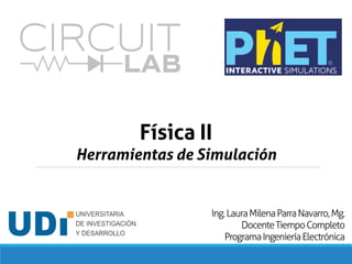 Ing.LauraMilenaParraNavarro,Mg.
DocenteTiempoCompleto
ProgramaIngenieríaElectrónica
Física II
Herramientas de Simulación
 